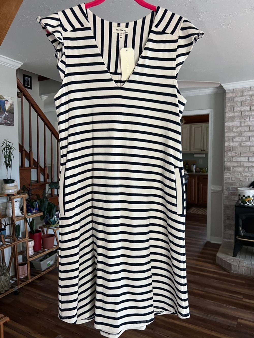 NWT Monteau Navy & White Striped Midi Dress